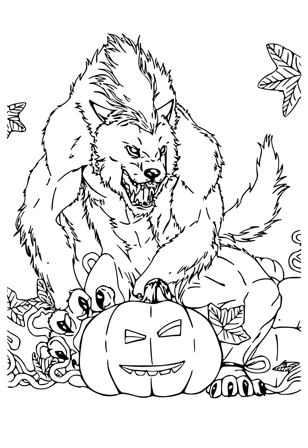 Free printable scary wolf coloring page for adults and kids