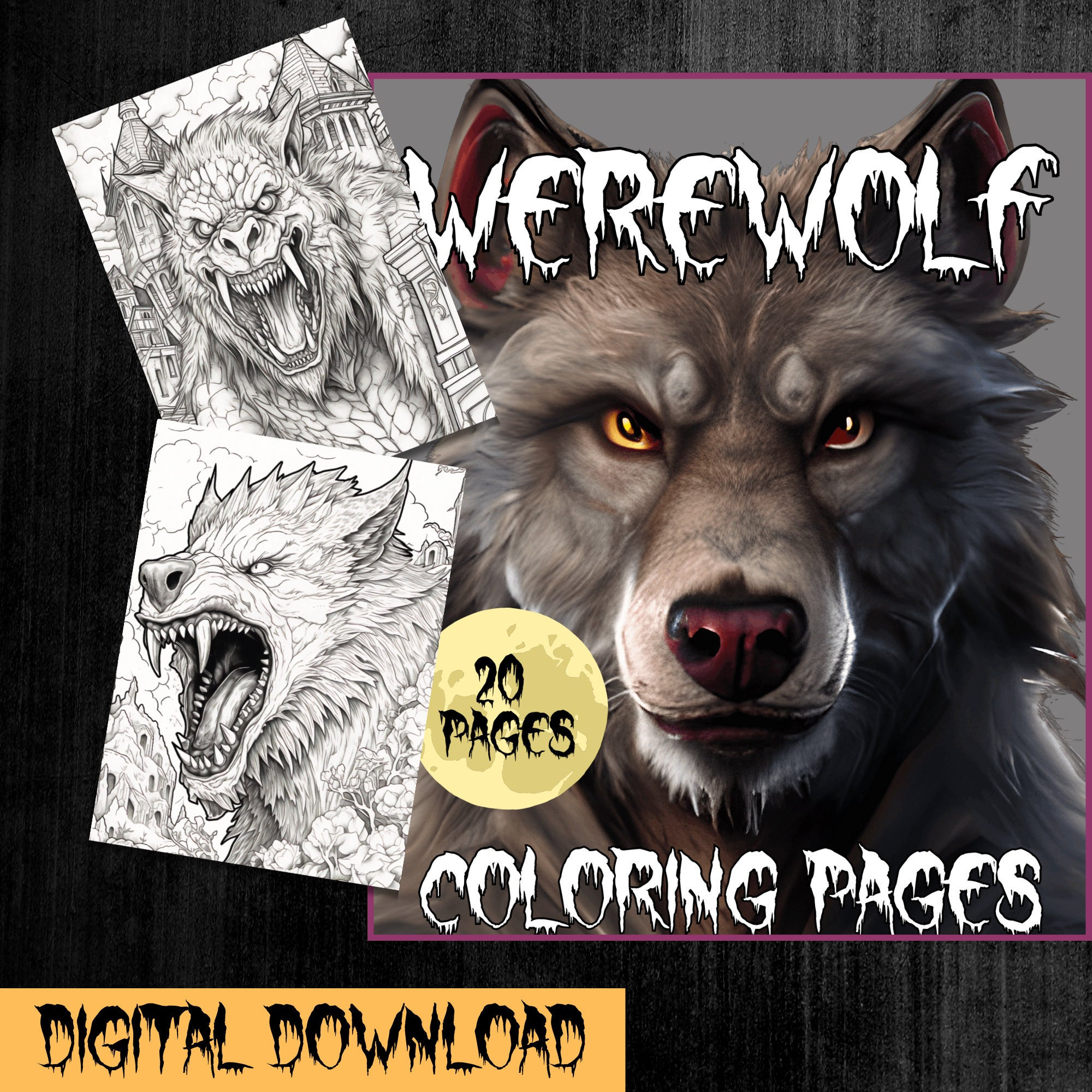 Werewolf coloring sheets and adult coloring pages scary werewolf art halloween fun printable coloring sheets werewolf bundle