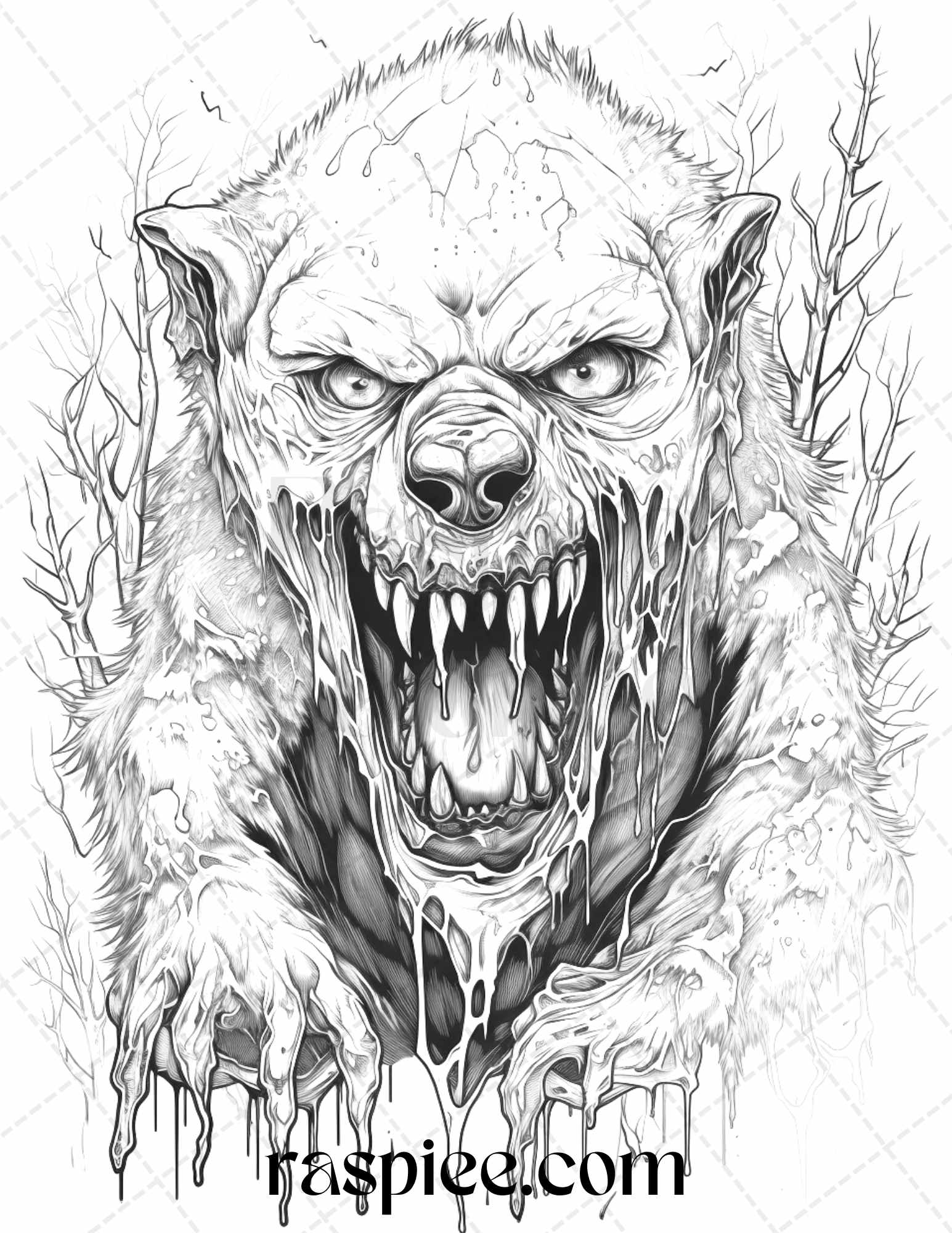 Horror zombie animals grayscale coloring pages printable for adults â coloring