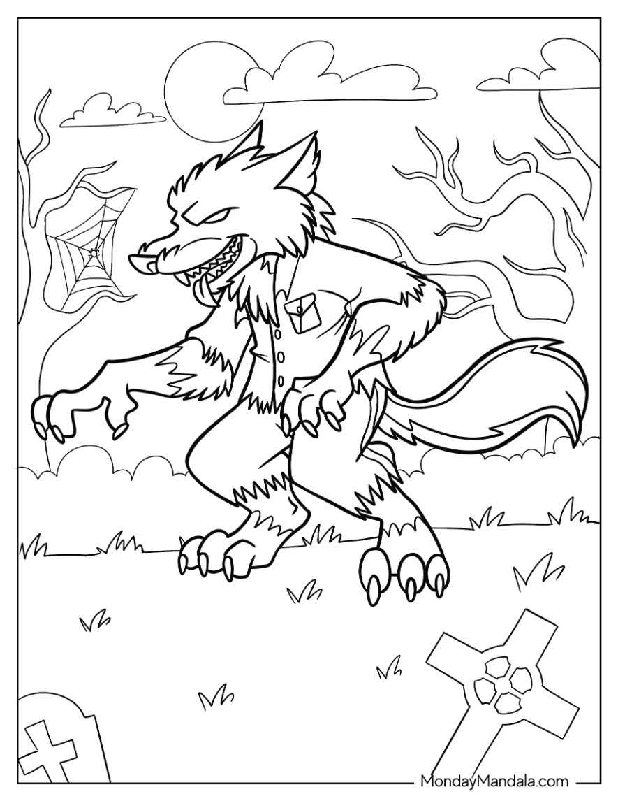 Werewolf coloring pages free pdf printables