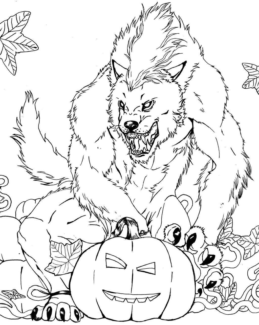 Scary werewolf coloring page