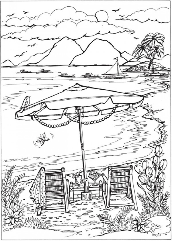 Download beach scene coloring page â