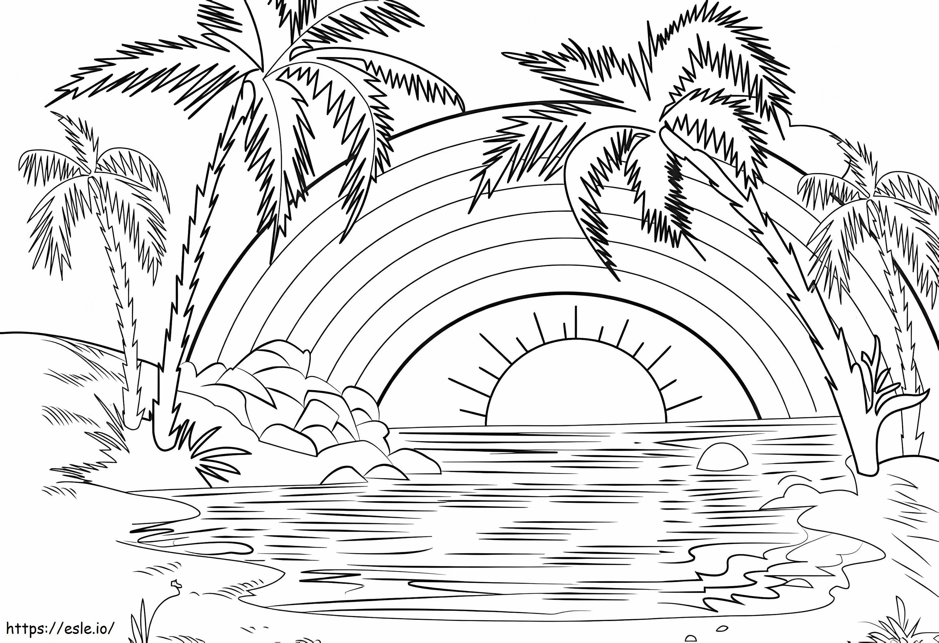 Beautiful rainbow scene coloring page