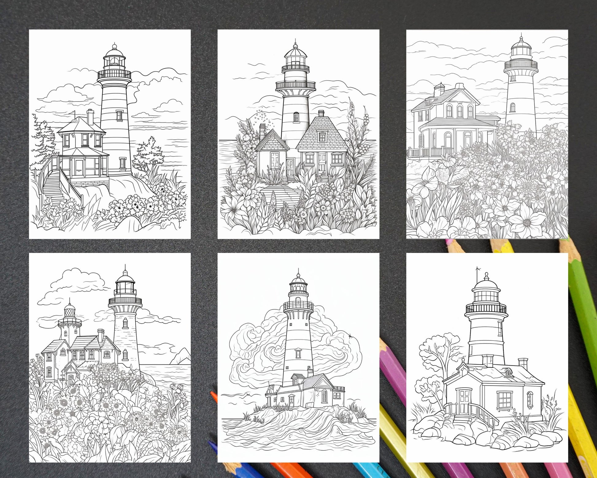 Printable lighthouse scene coloring pages for adults printable pd â coloring