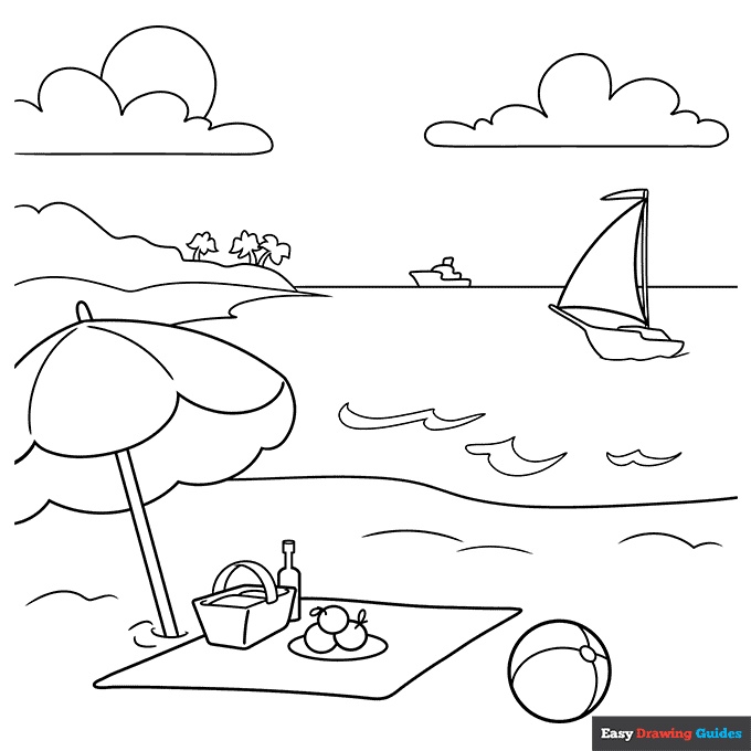 Summery scenery coloring page easy drawing guides