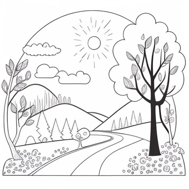 Landscape coloring pages with trees and a river outline sketch drawing vector tree drawing river drawing landscape drawing png and vector with transparent background for free download