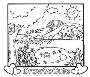 Country scenery coloring page â draw so cute