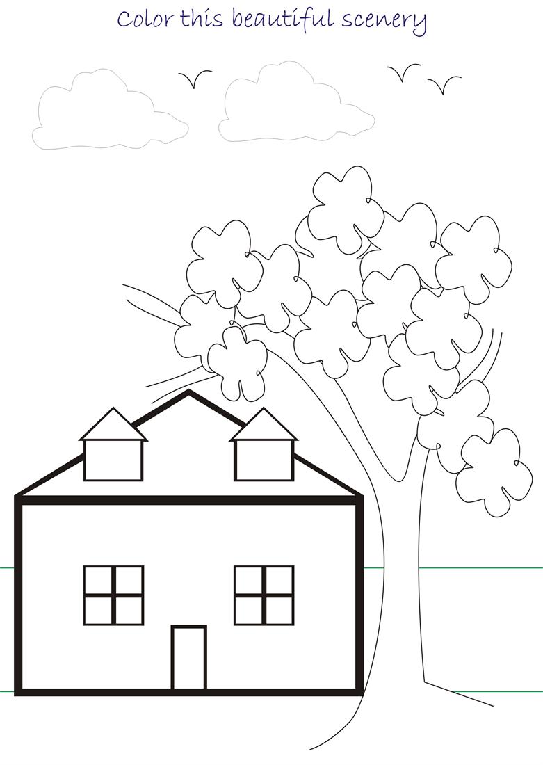 Beautiful scenery coloring page for kids