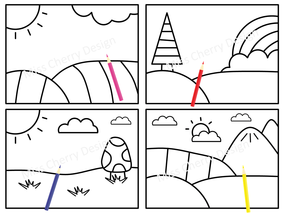 Scenery coloring pages book for kids made by teachers