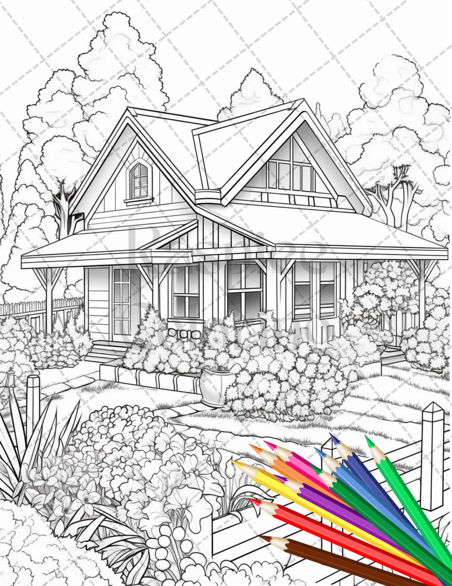 Charming farmhouse scenery grayscale coloring pages printable for adul â coloring