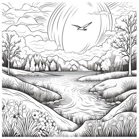 Lake coloring page stock photos and images