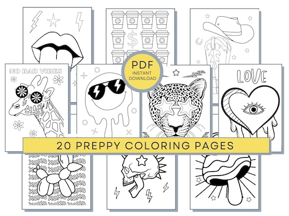 Preppy coloring pages teens coloring pages adrette ãsthetische fãrbung teen printables teen pdf coloring teen girl coloring