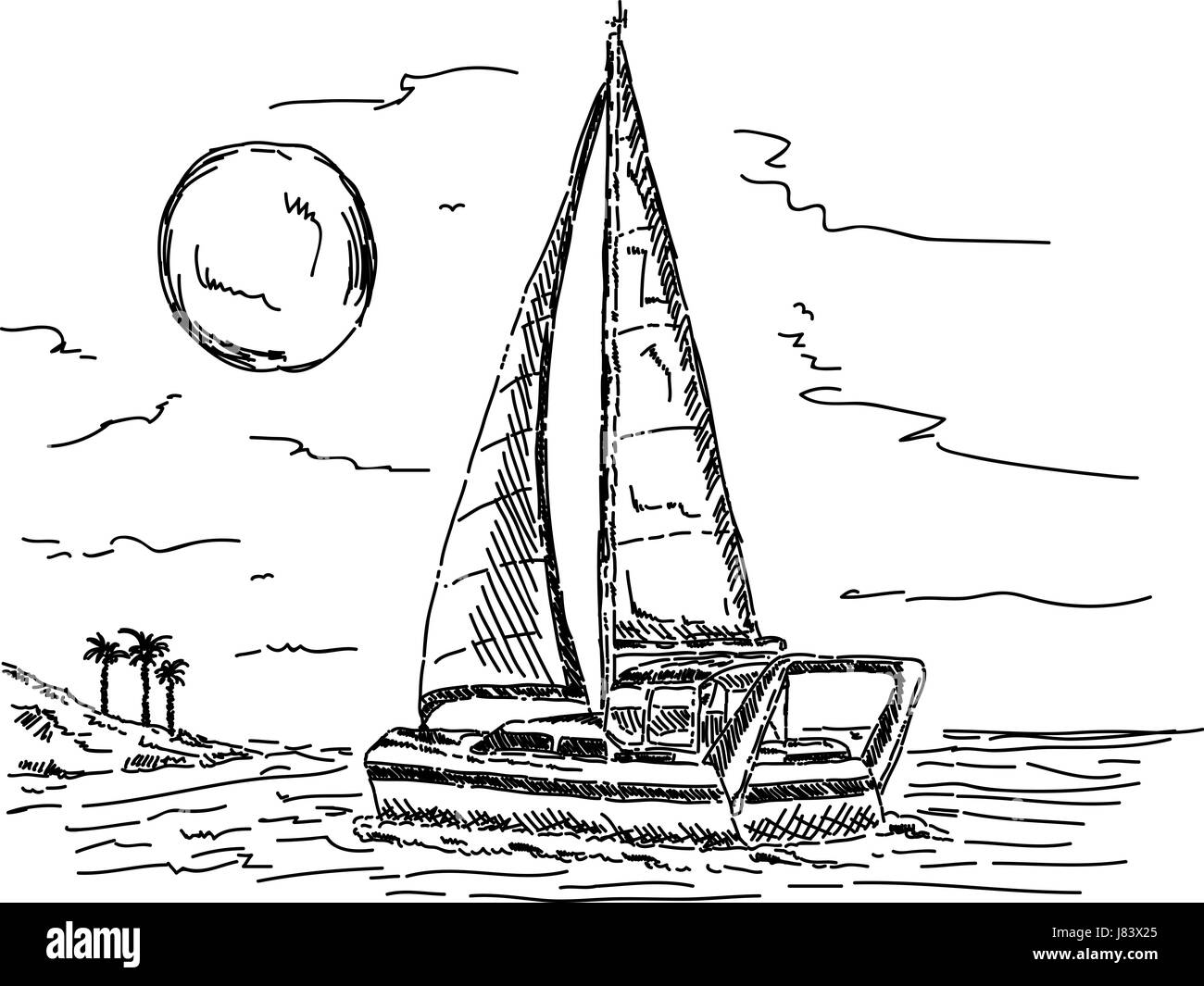 Farbe abbildung farbe umriss zeichnen schiff linie cartoon segelboot segelboot stockfotografie