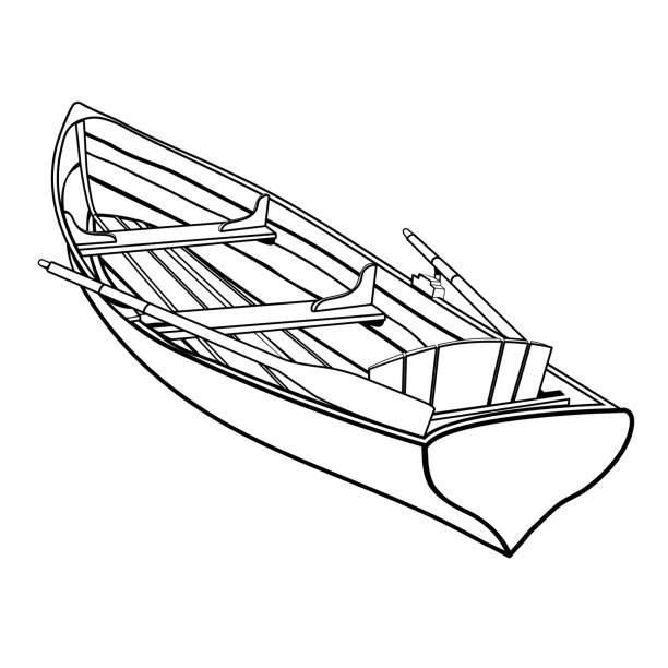 Holzboot mit ruder umriss zeichnen malen stock vektor art und mehr bilder von ruderboot