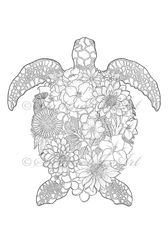 Florale schildkrãte zum ausmalen digitale datei