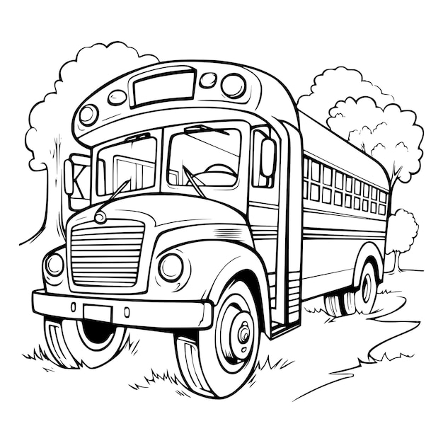 Premium vector school bus coloring page for kids