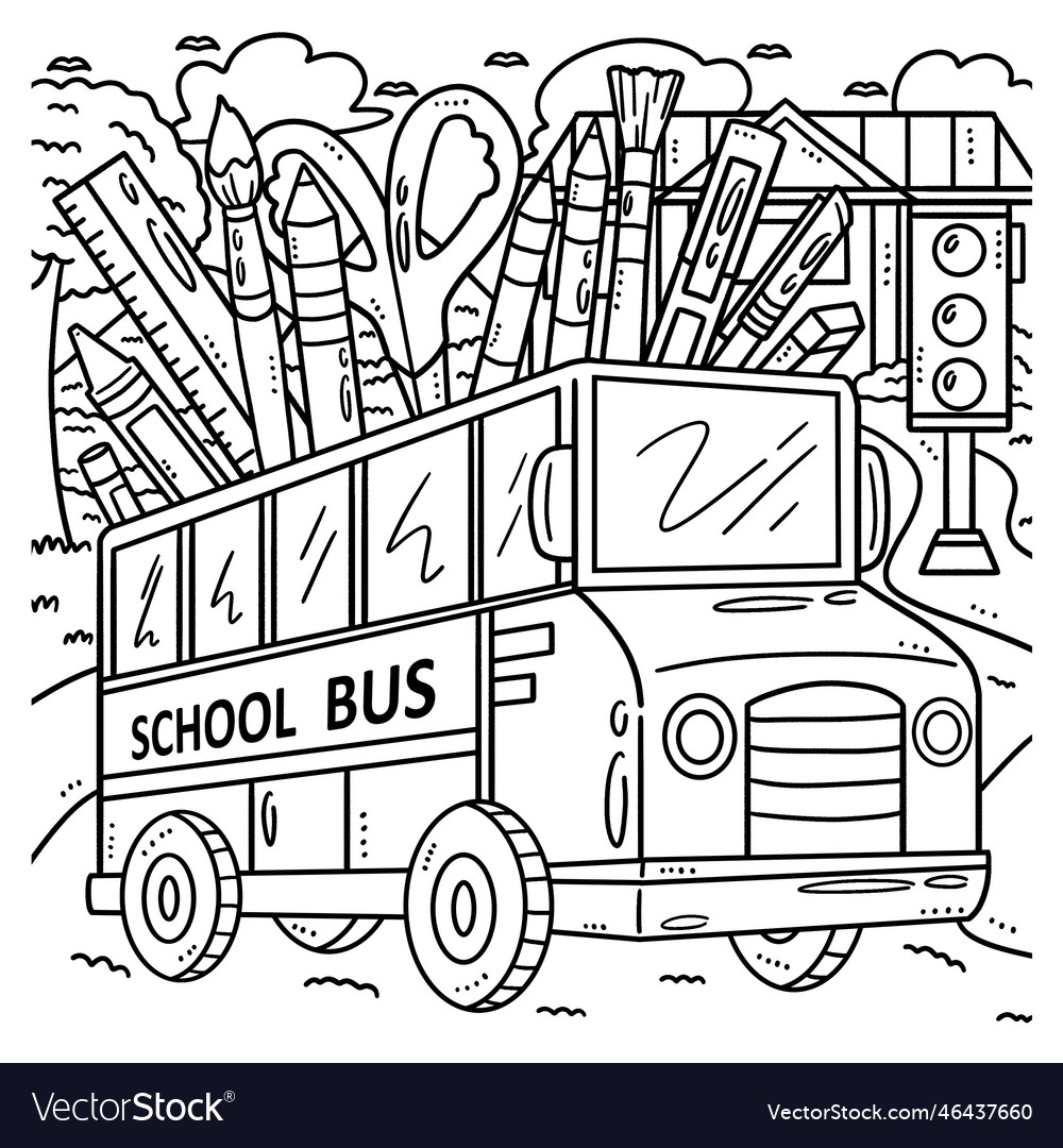 Back to school bus coloring page for kids vector image