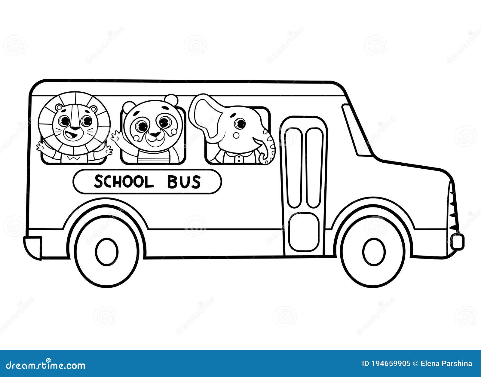 Coloring page outline of cartoon school bus with animals vector image on white background stock vector