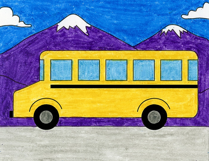 Easy how to draw a school bus tutorial and bus coloring page