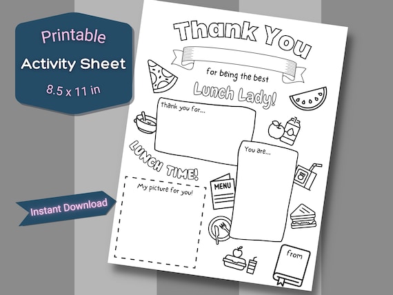 Thank you lunch lady activity sheet teacher appreciation back to school coloring sheet thank you card