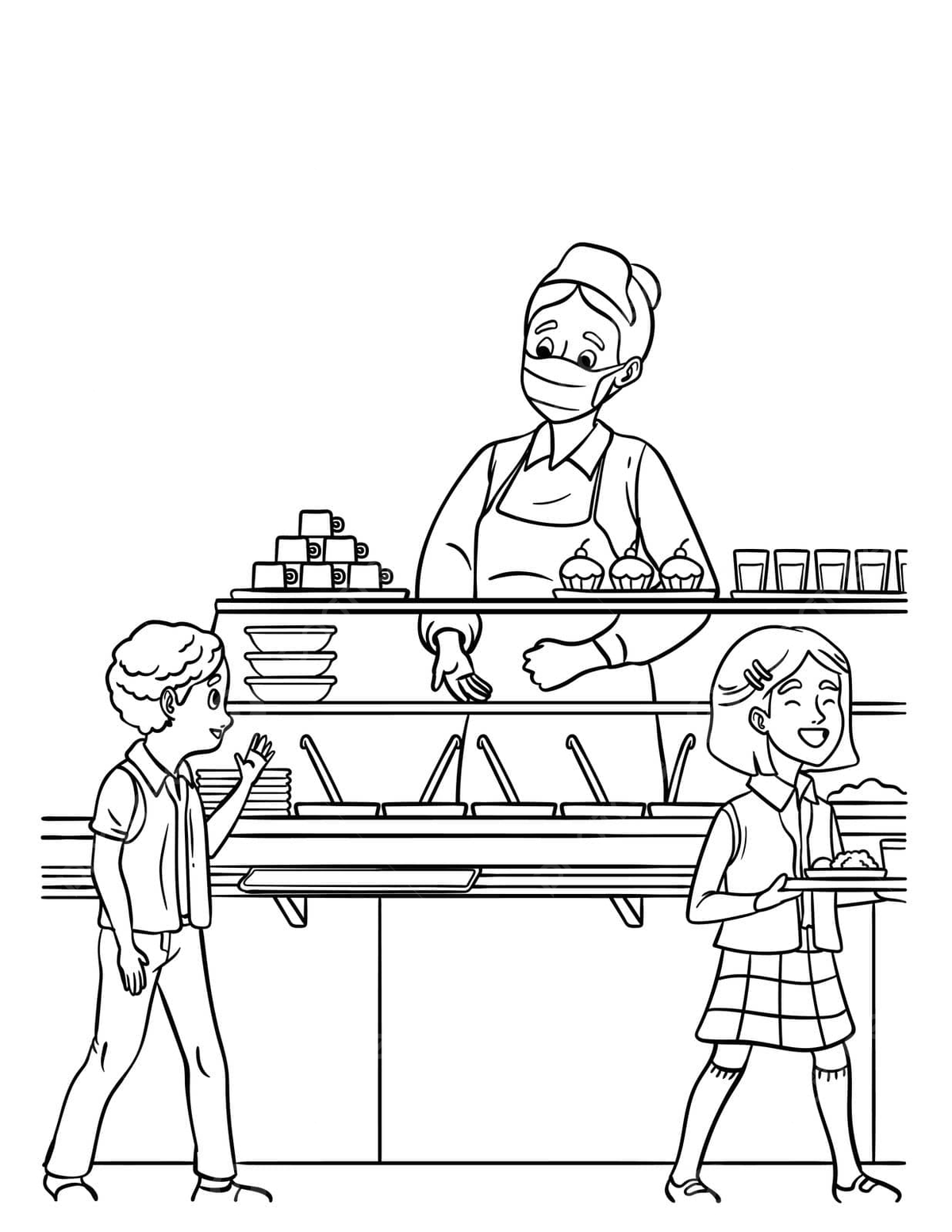 Lunch lady isolated coloring page for kids colouring page coloring page vector ring drawing kid drawing lady drawing png and vector with transparent background for free download