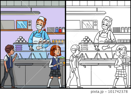 Lunch lady coloring page colored illustrationãããããç æ
