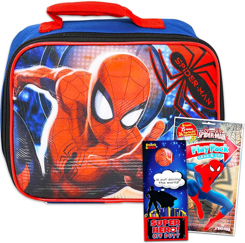 Spiderman lunch box travel activity set insulated spiderman lunch bag with spiderman colouring book and stickers for boys girls kids spiderman school supplies bundle buy online at best price in k