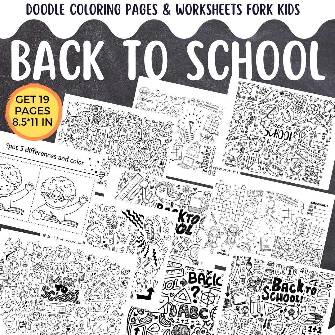 Back to school doodle coloring pages fun packet worksheets busy work for kids coloring book pdf made by teachers