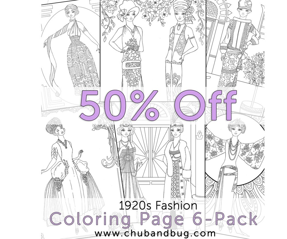 Printable fashion coloring pages pack