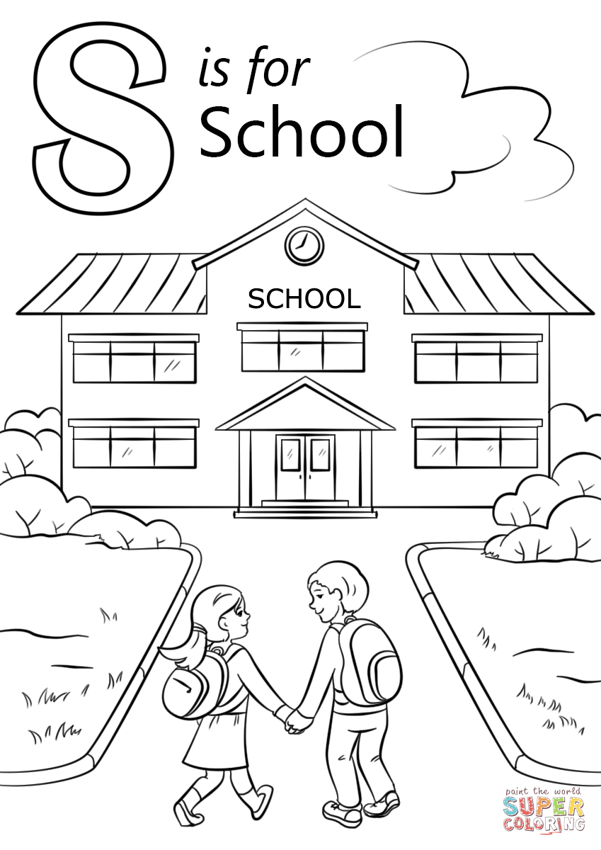 Letter s is for school coloring page free printable coloring pages school coloring pages abc coloring pages preschool coloring pages