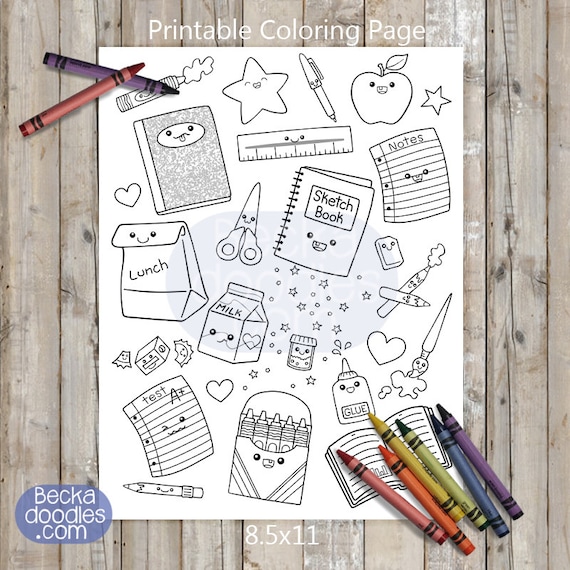 Printable school supplies coloring page hand