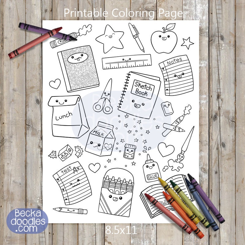 Printable school supplies coloring page hand