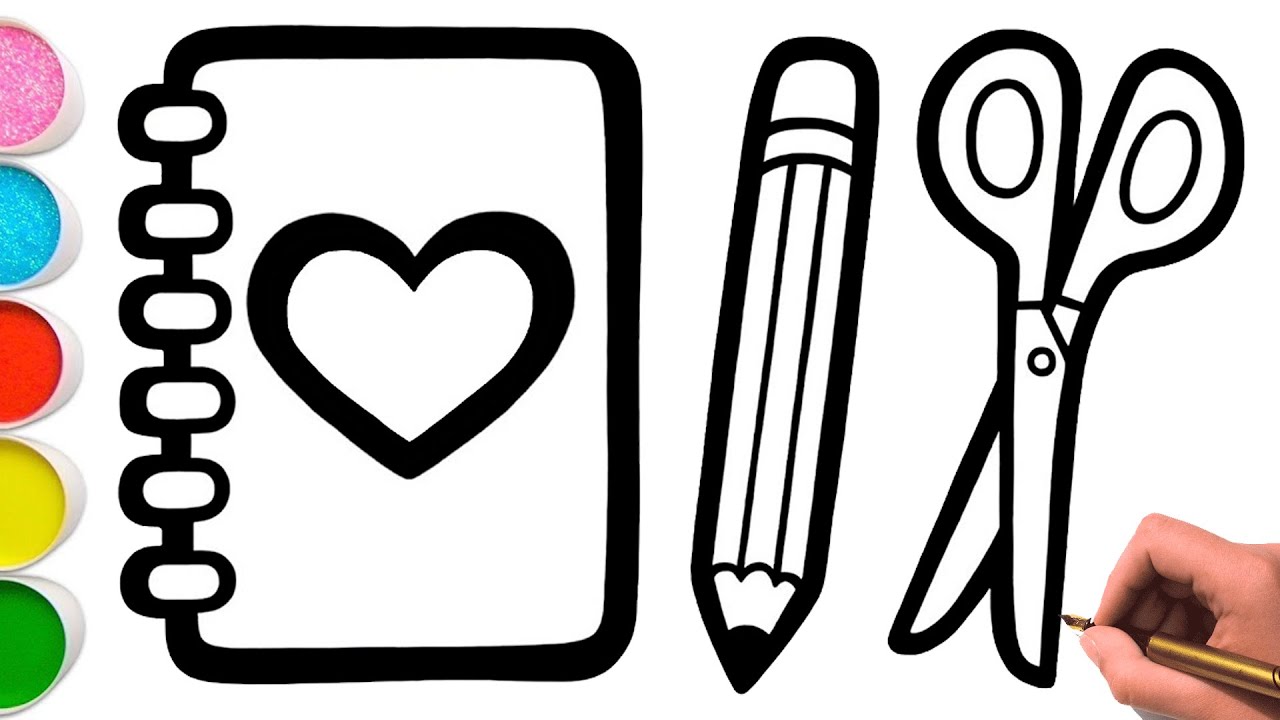 Coloring school supplies painting and drawing for kids and toddlers coloring pages