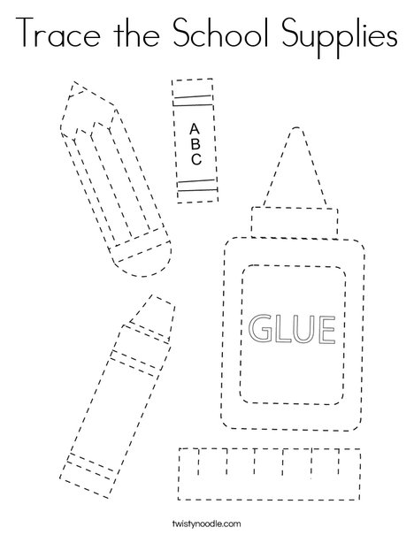 Trace the school supplies coloring page