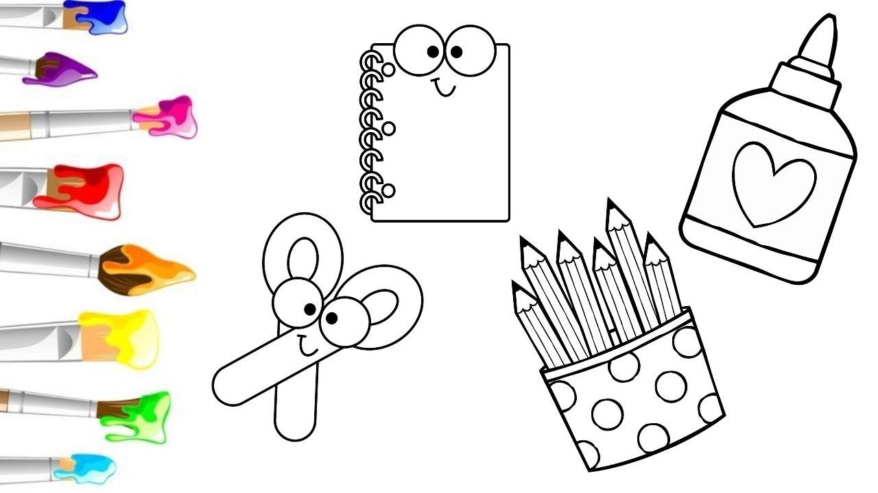 Coloring school supplies paiting and drawing for kids and toddlers coloring pages