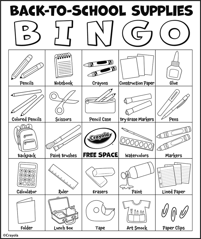 Back to school bingo