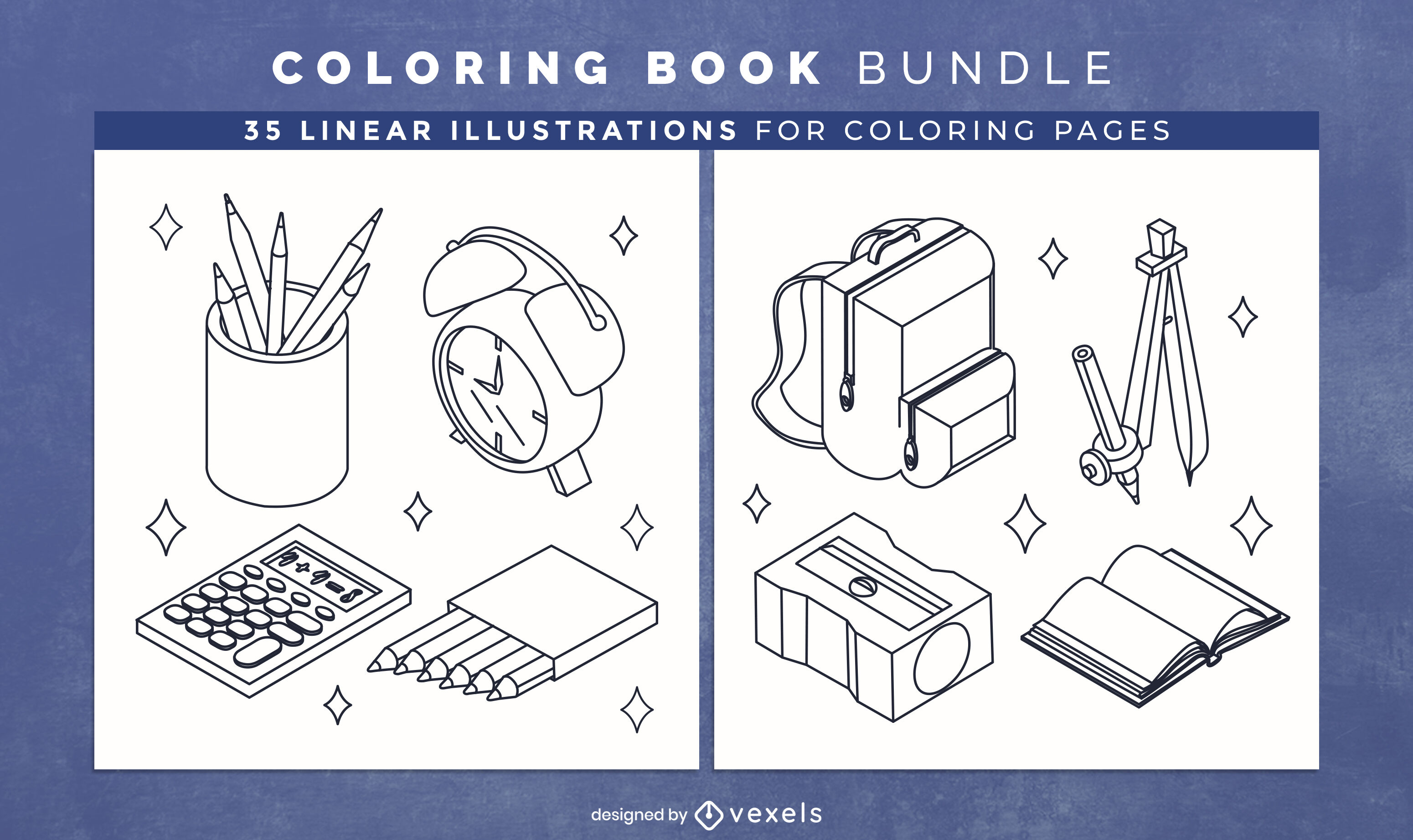 School supplies coloring book design pages vector download