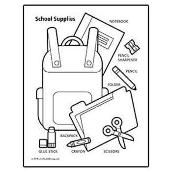 School supplies coloring page by youthstrong tpt