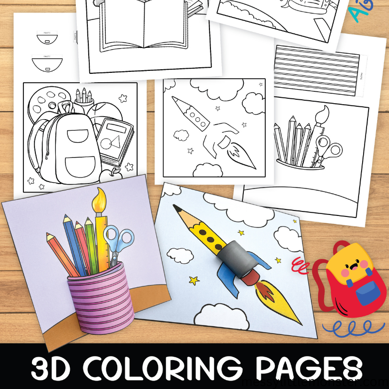 D back to school colouring pages â messy little monster shop