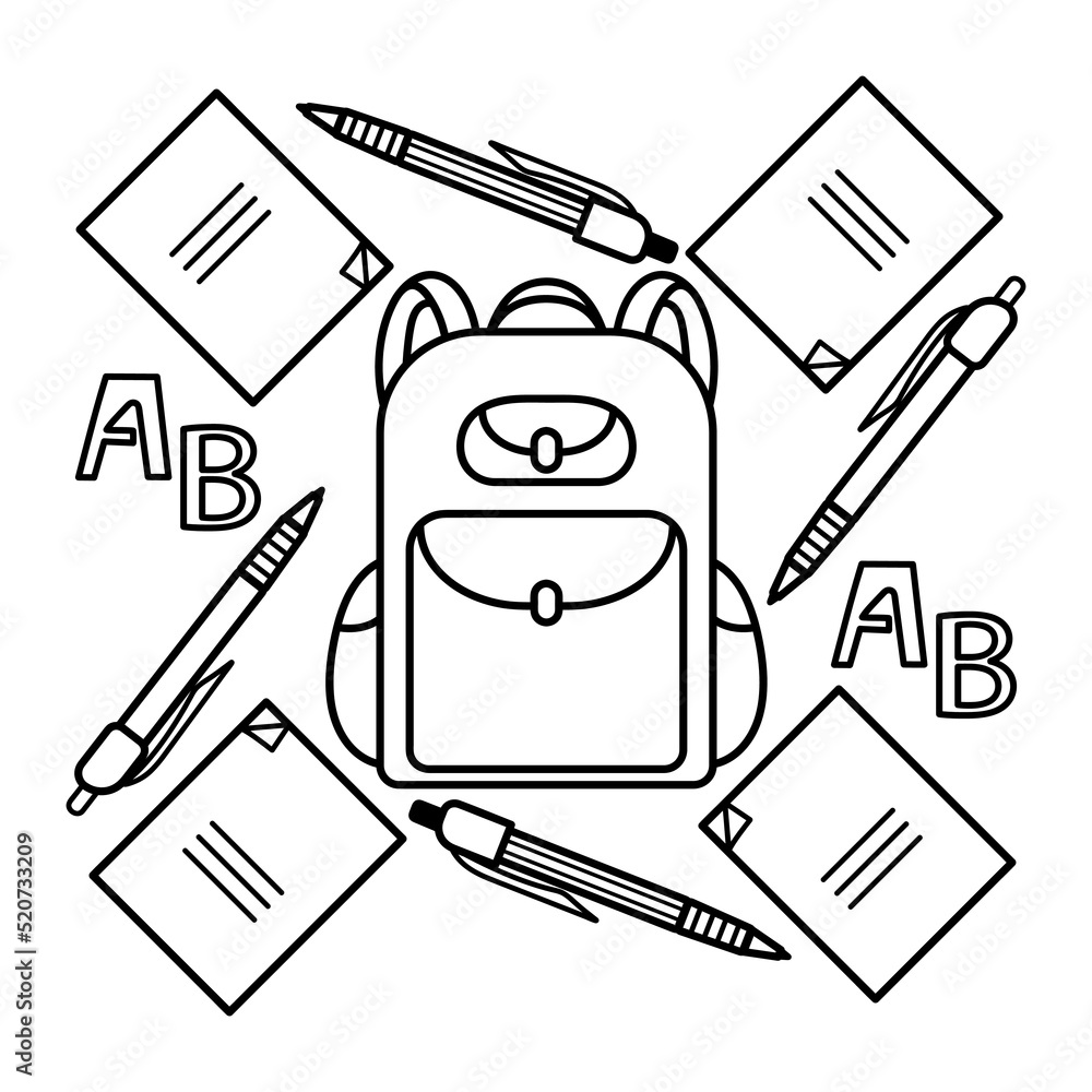 Coloring pages school supplies coloring book for kids vector illustration vector