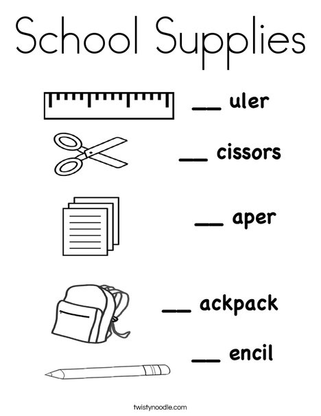 School supplies coloring page