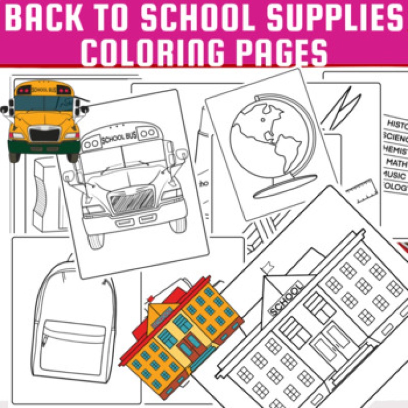 Back to school supplies coloring pages