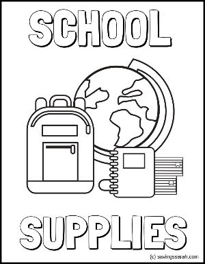 School supplies coloring page thumbnail