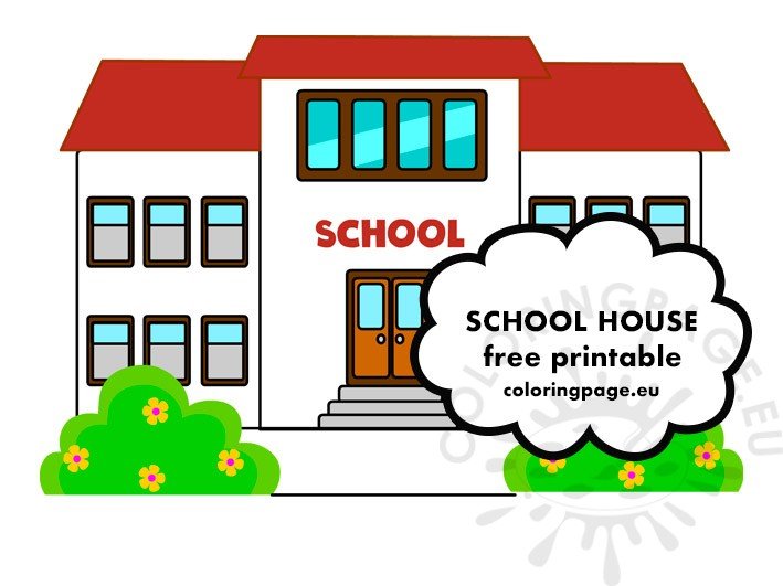 Free printable school building coloring page