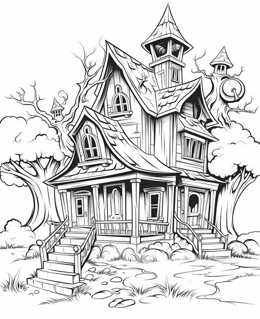 Premium ai image halloween coloring book pages for kids abandoned haunted schoolhouse