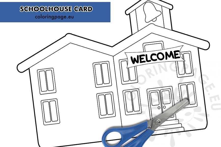 Schoolhouse card template coloring page