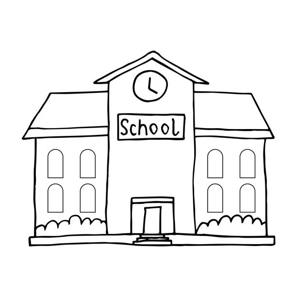 School building in doodle style isolated on white background school building draw icon vector illustration graphic design stock illustration