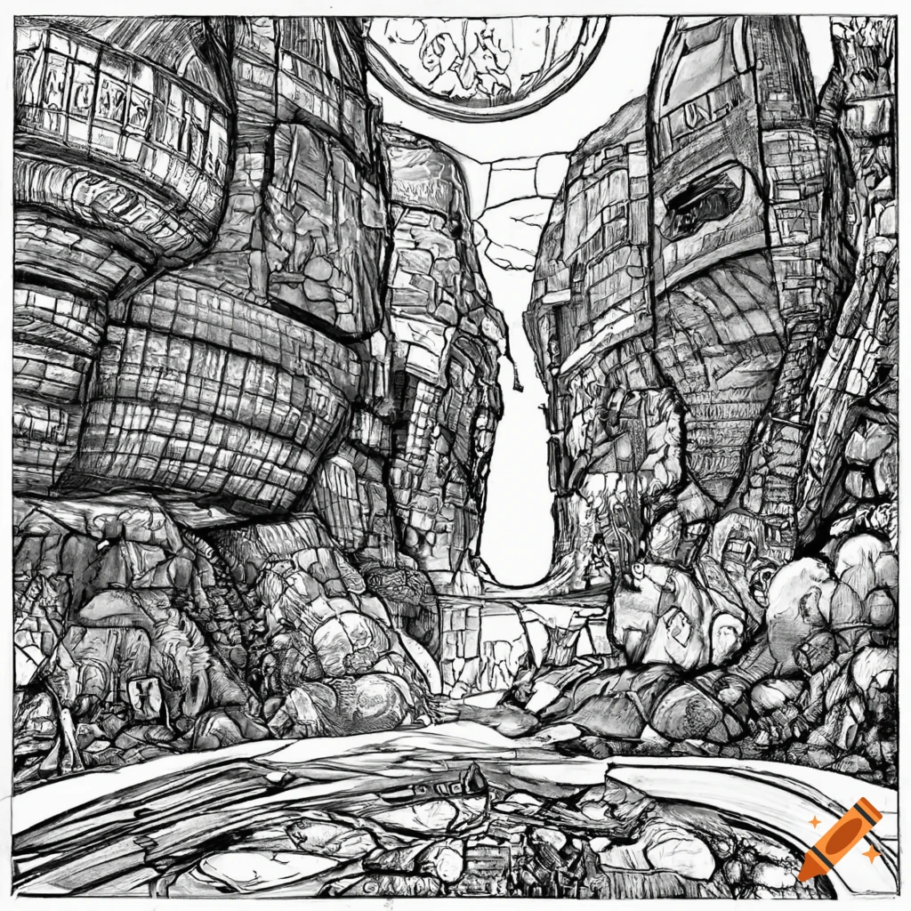 Science fiction landscapes coloring page on