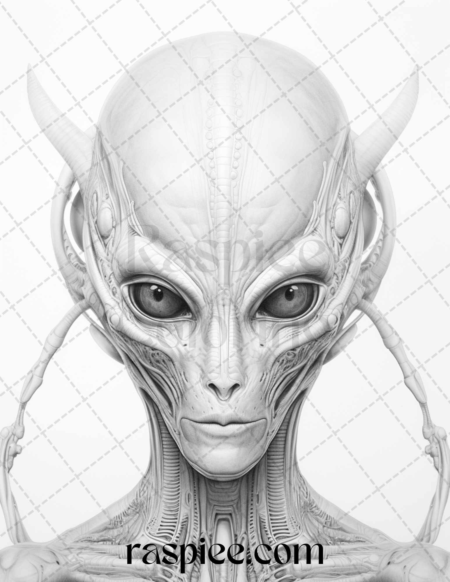 Alien portrait grayscale coloring pages for adults printable pdf f â coloring