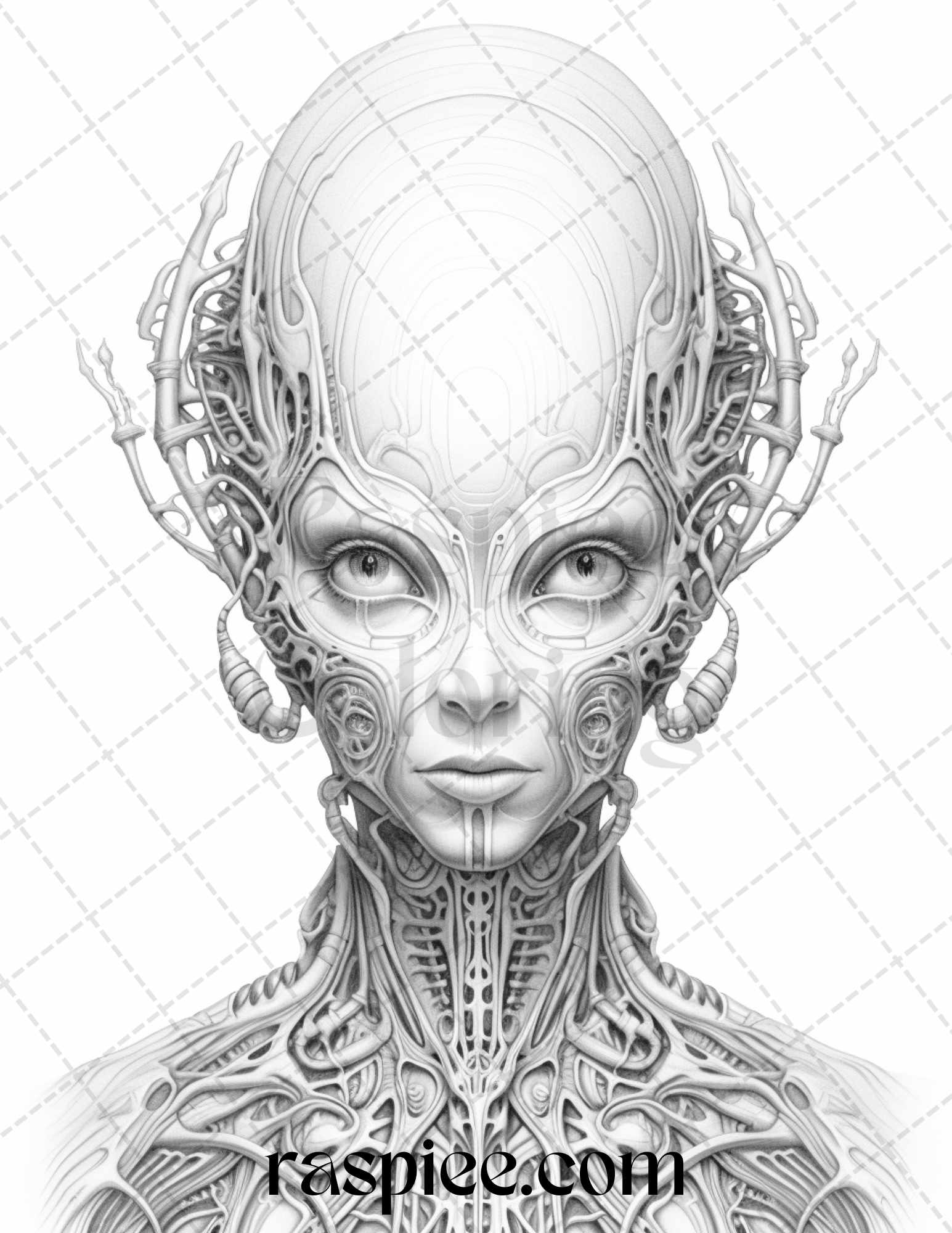 Alien portrait grayscale coloring pages for adults printable pdf f â coloring